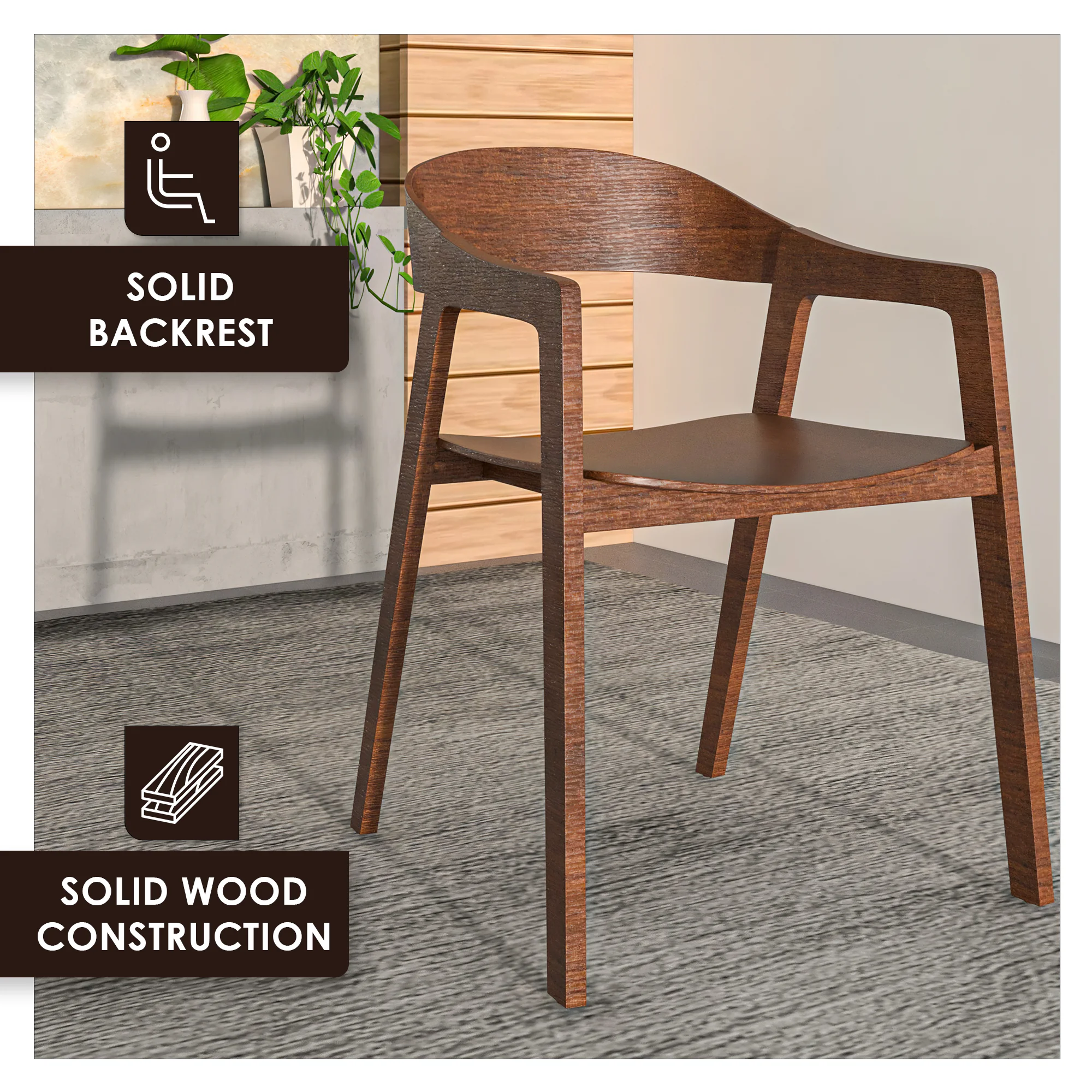 Rivo Collection Elegant Dining Chair in Dark Walnut Color Wood - Set of 2