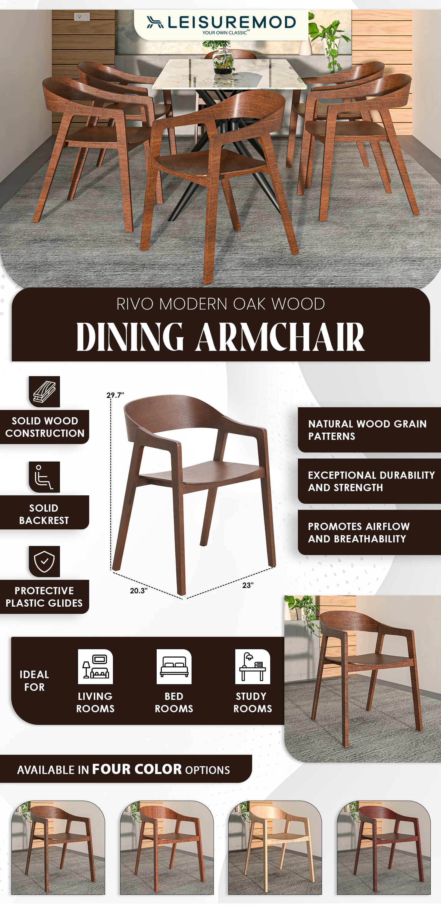 Rivo Collection Elegant Dining Chair in Dark Walnut Color Wood - Set of 2