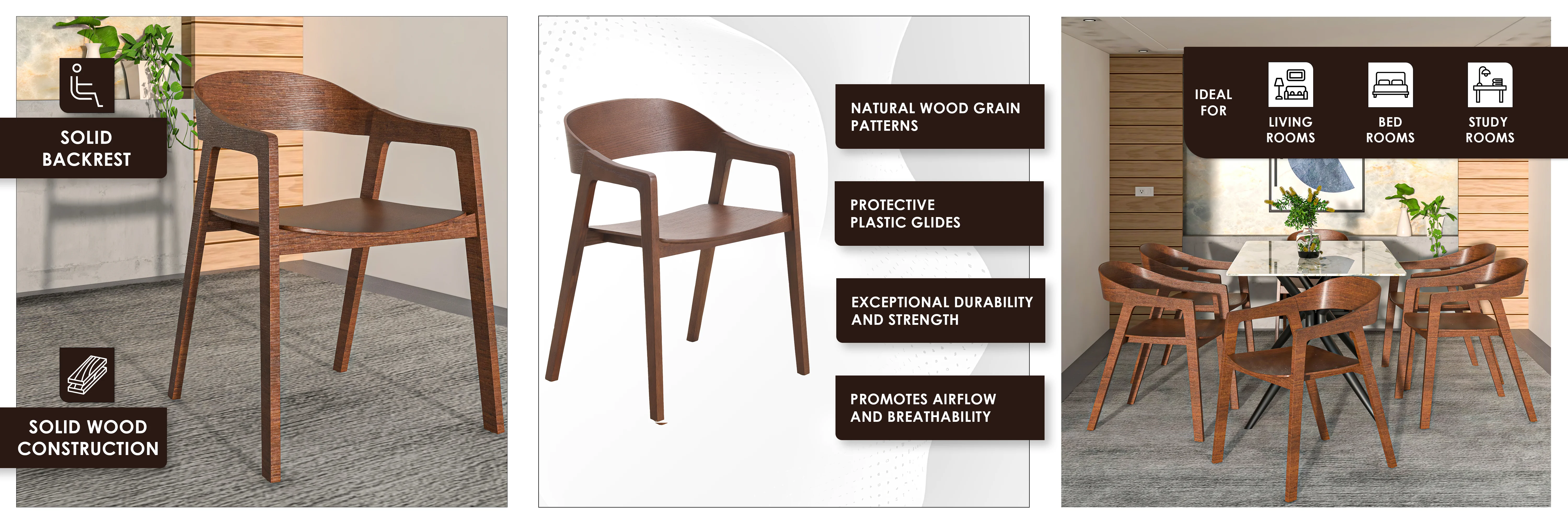 Rivo Collection Elegant Dining Chair in Dark Walnut Color Wood - Set of 2