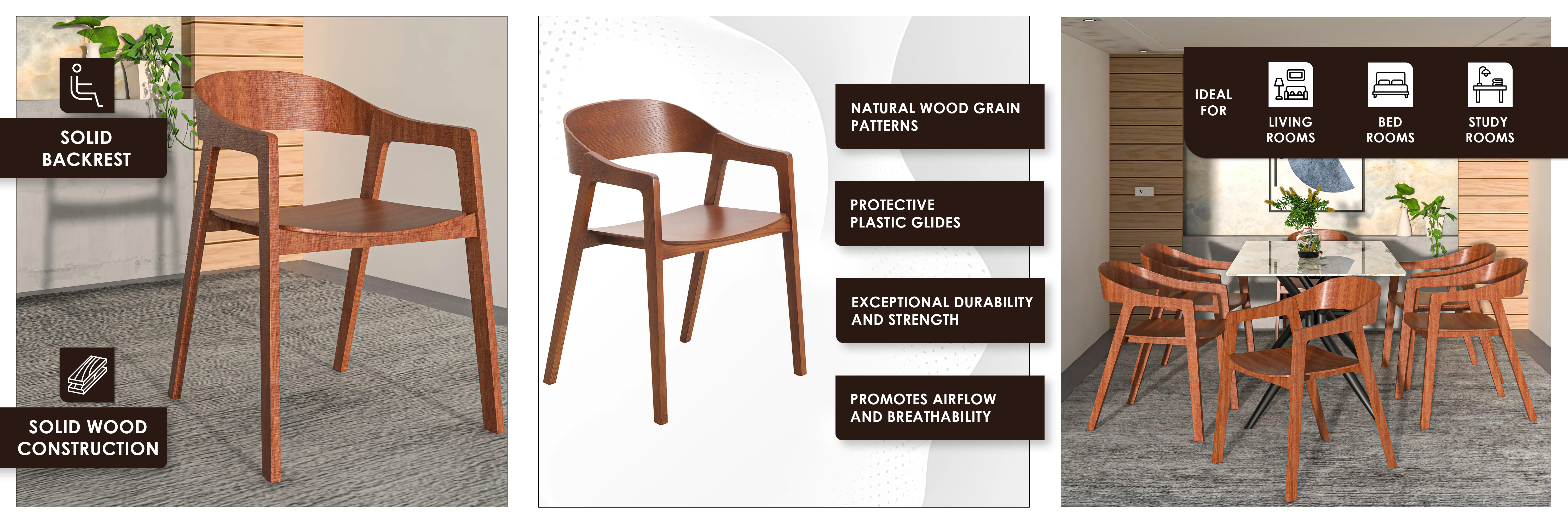 Rivo Collection Elegant Dining Chair in Dark Natural Wood