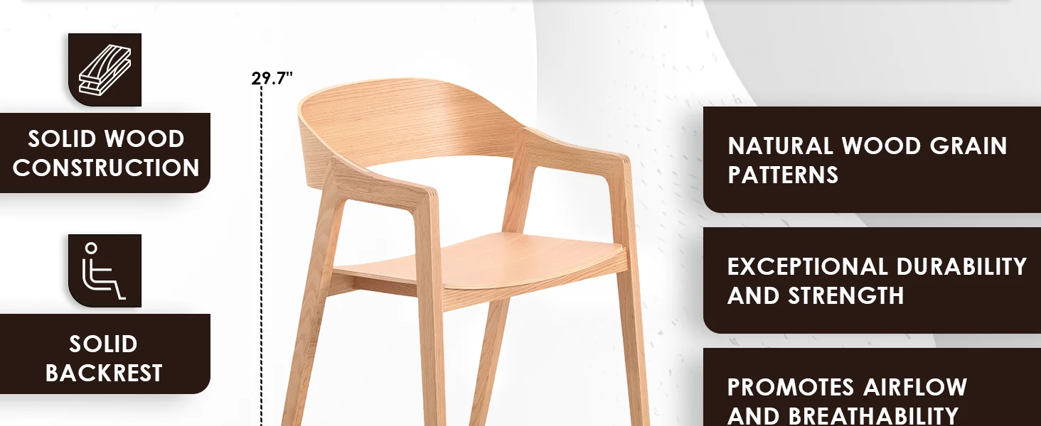 Rivo Collection Elegant Dining Chair in Natural Wood - Set of 2