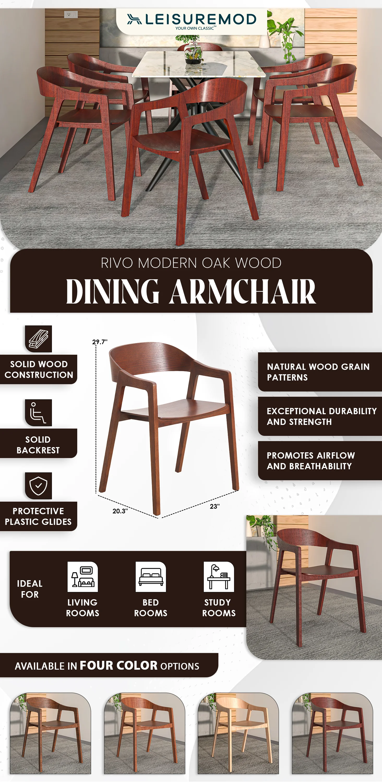 Rivo Collection Elegant Dining Chair in Dark Brown Wood - Set of 2