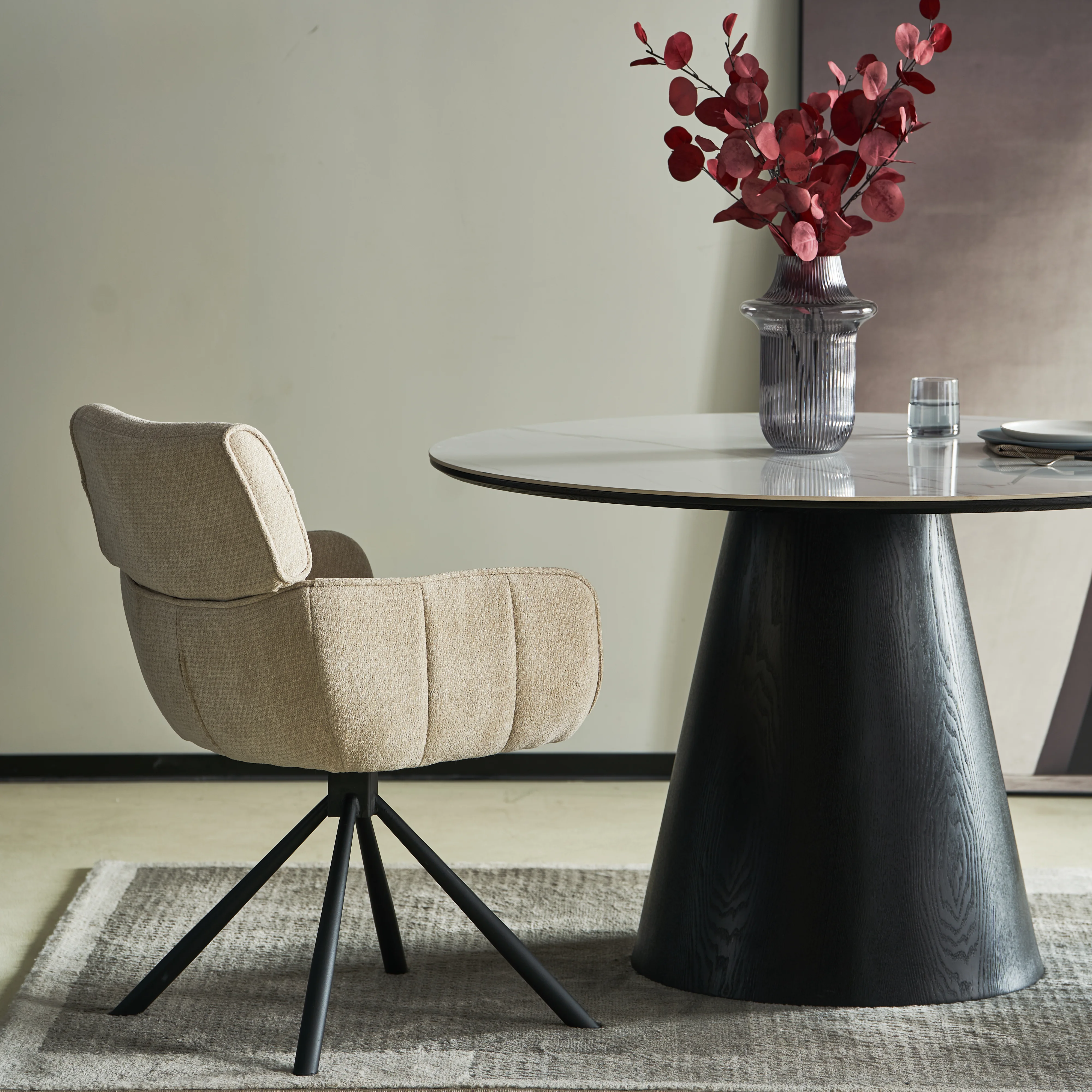 Riven Collection Modern Wooden 48" round dining table in black