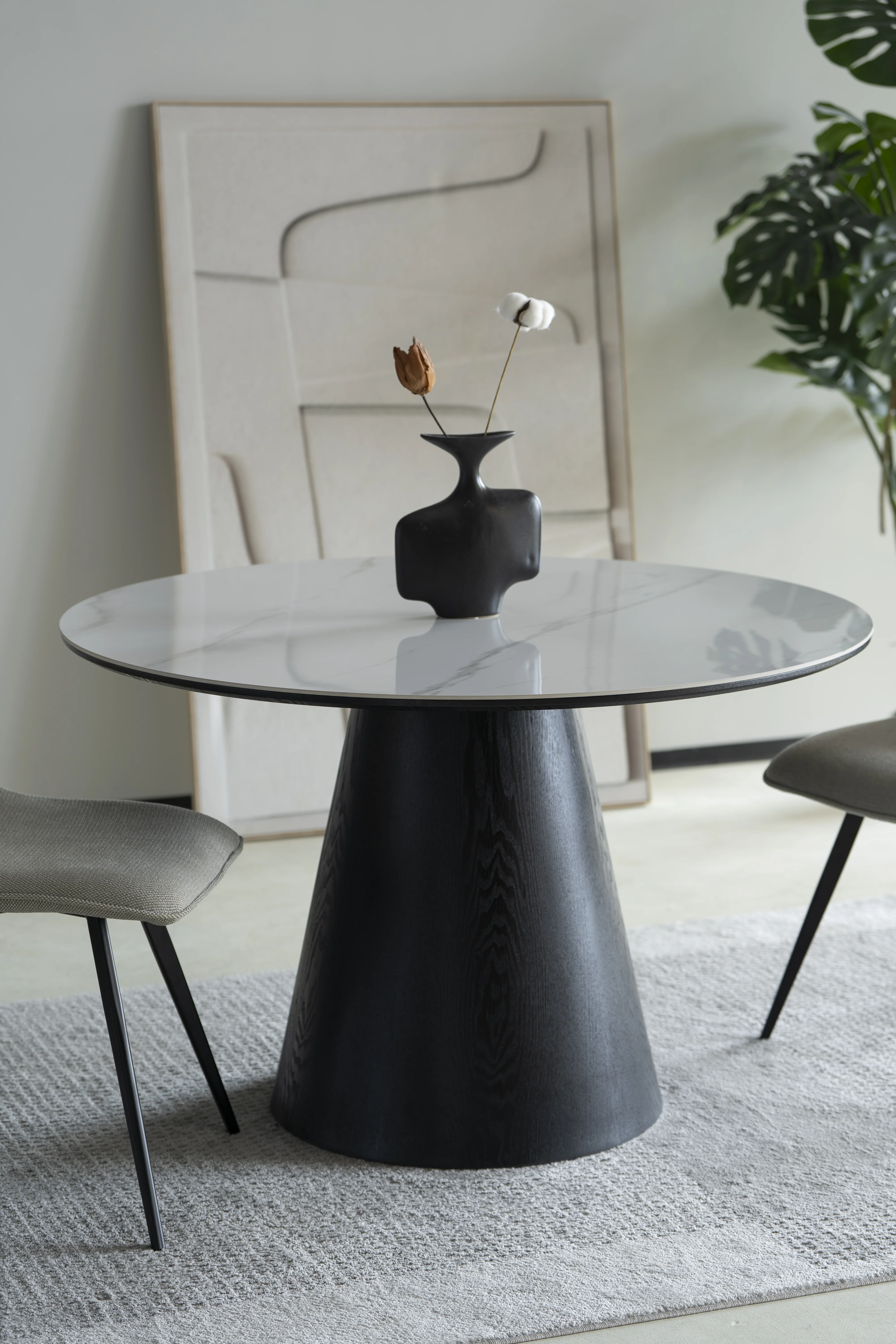 Riven Collection Modern Wooden 48" round dining table in black