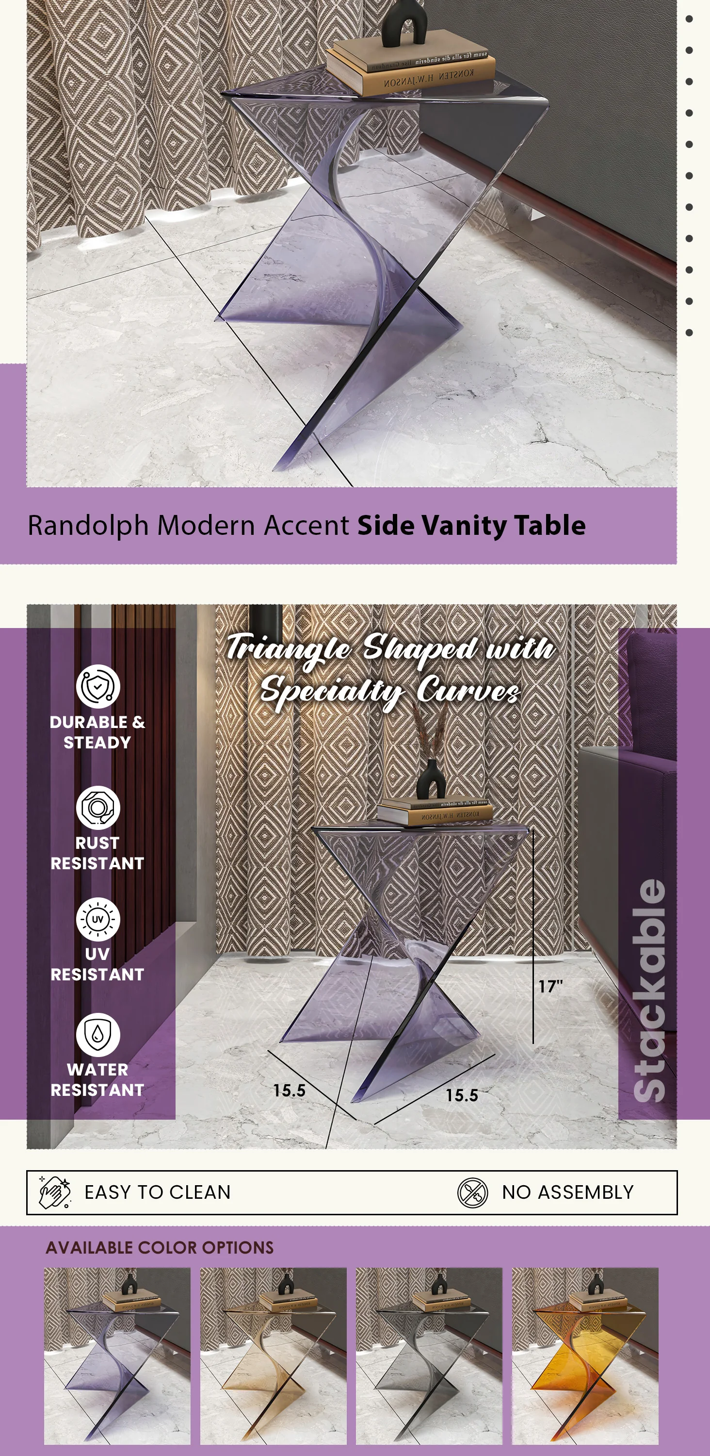 Randolph Modern Accent Side Table Indoor and Outdoor Use Clear Set of 2