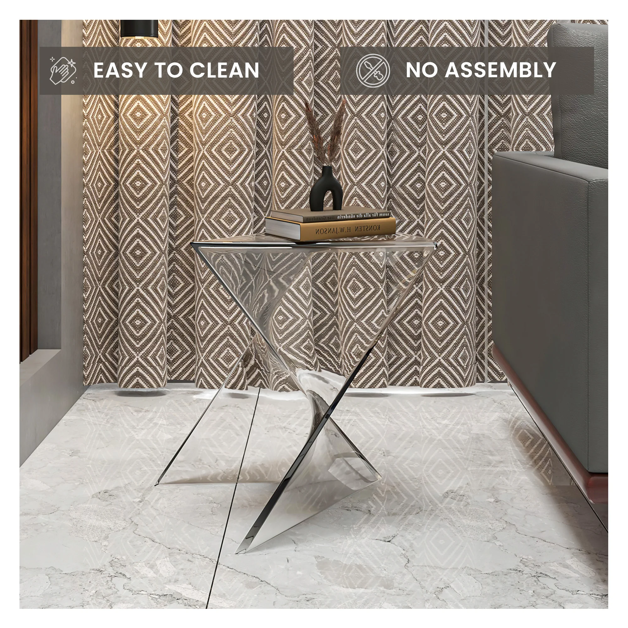 Randolph Modern Accent Side Table Indoor and Outdoor Use Clear Set of 4