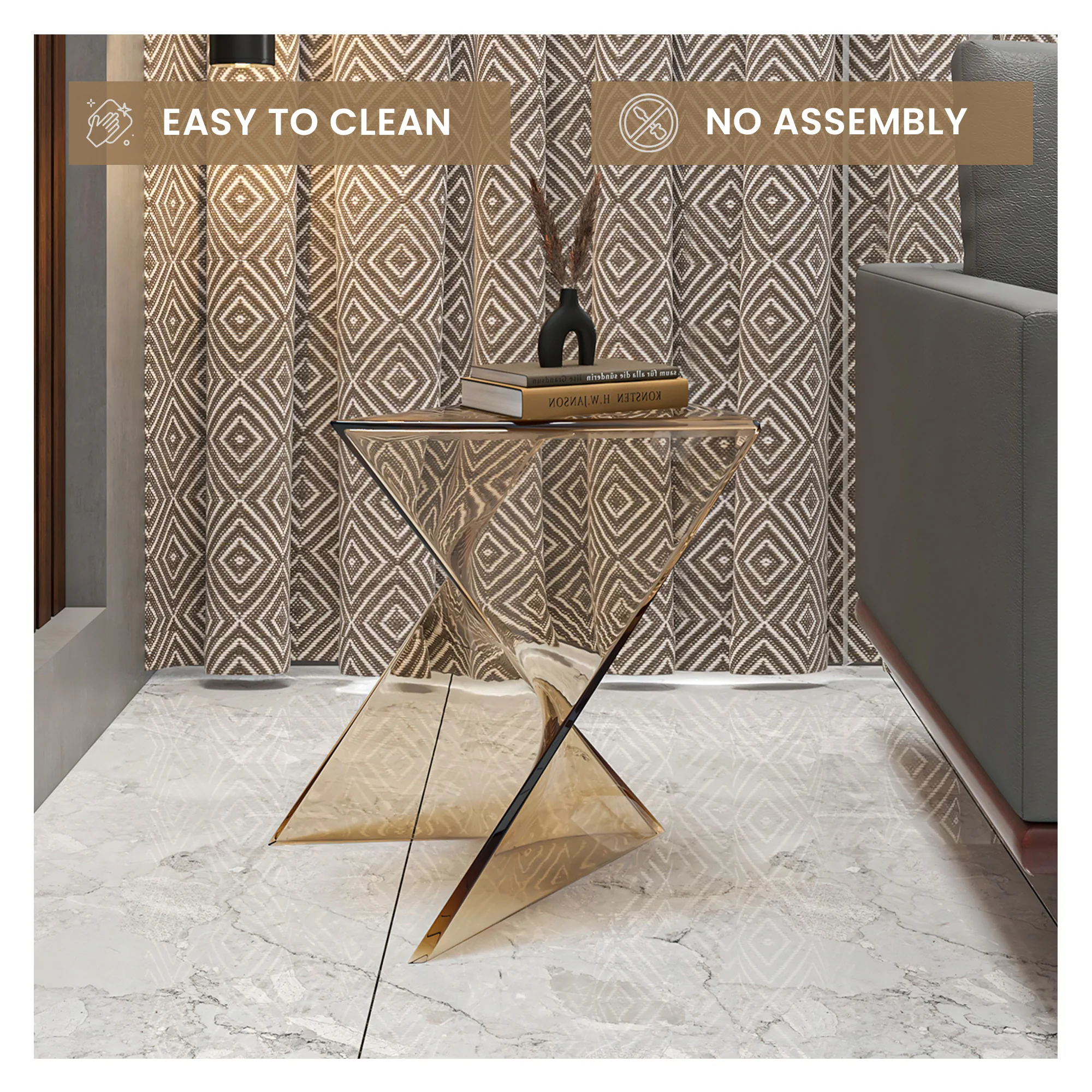 Randolph Modern Accent Side Table Indoor and Outdoor Use Transparant Amber Set of 2