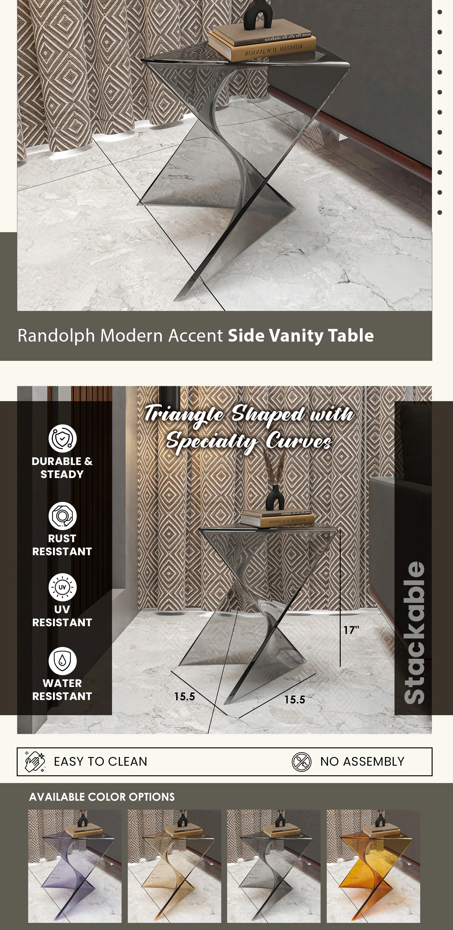 Randolph Modern Accent Side Table Indoor and Outdoor Use Smoke Color Set of 4