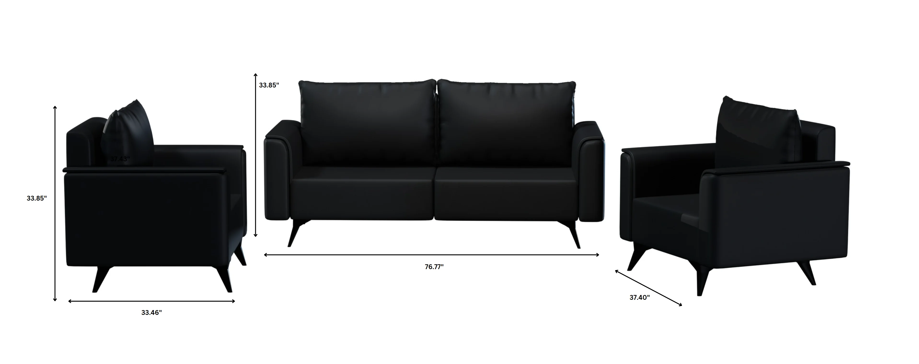 Rusk 3 Piece Sofa collection in Black Leather