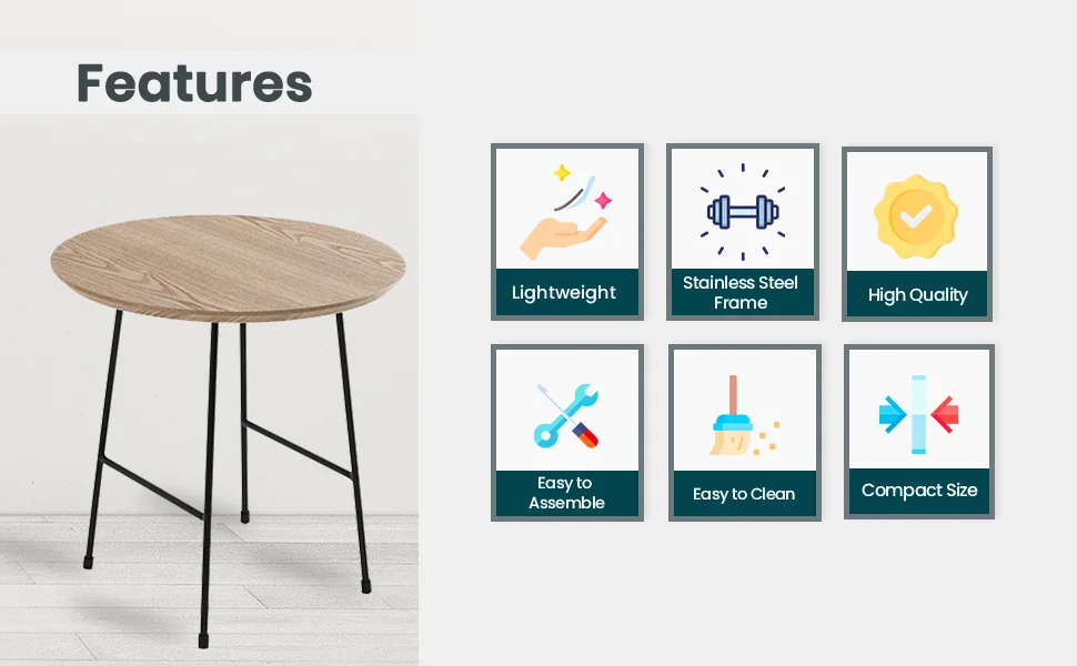 Rossmore Mid Century Modern Round Side Table With Black Steel Frame