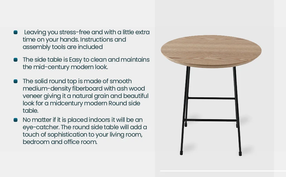 Rossmore Mid Century Modern Round Side Table With Black Steel Frame