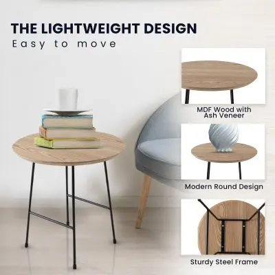 Rossmore Mid Century Modern Round Side Table With Black Steel Frame