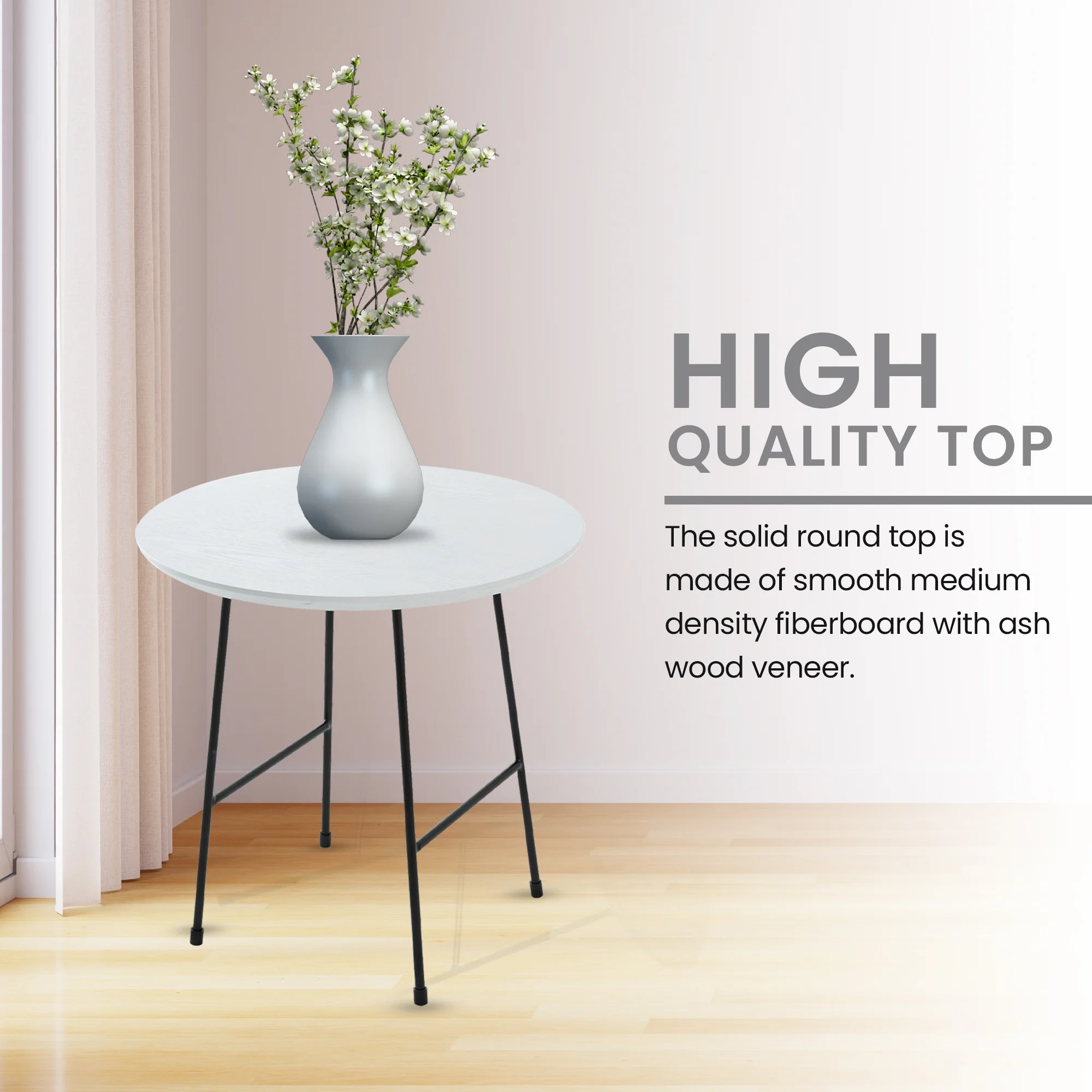 Rossmore Mid Century Modern Round Side Table With Black Steel Frame