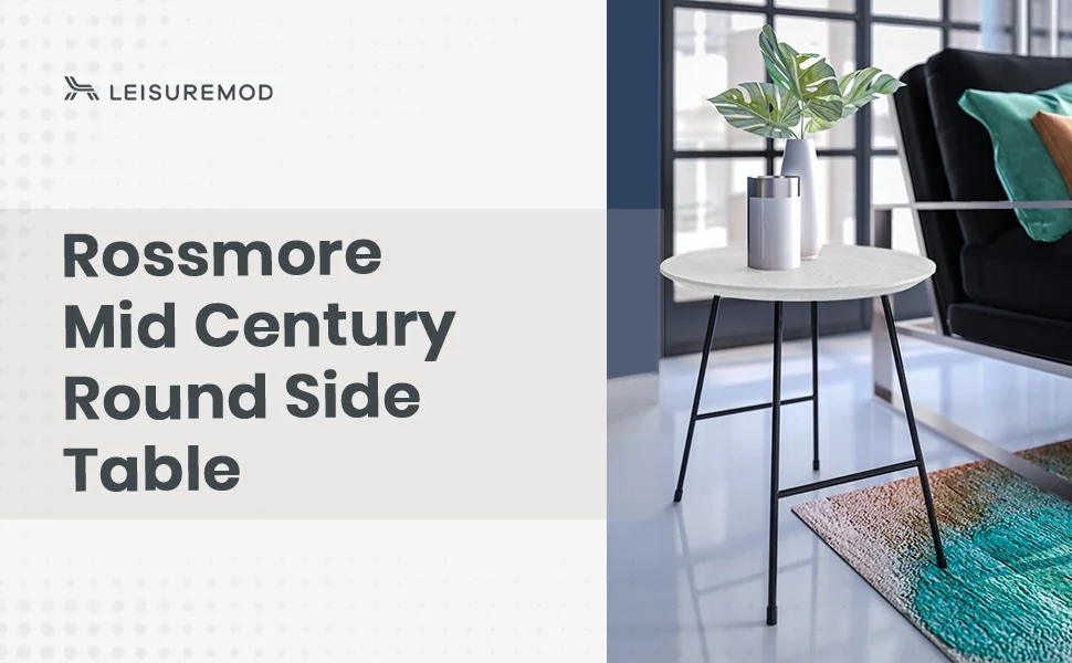 Rossmore Mid Century Modern Round Side Table With Black Steel Frame