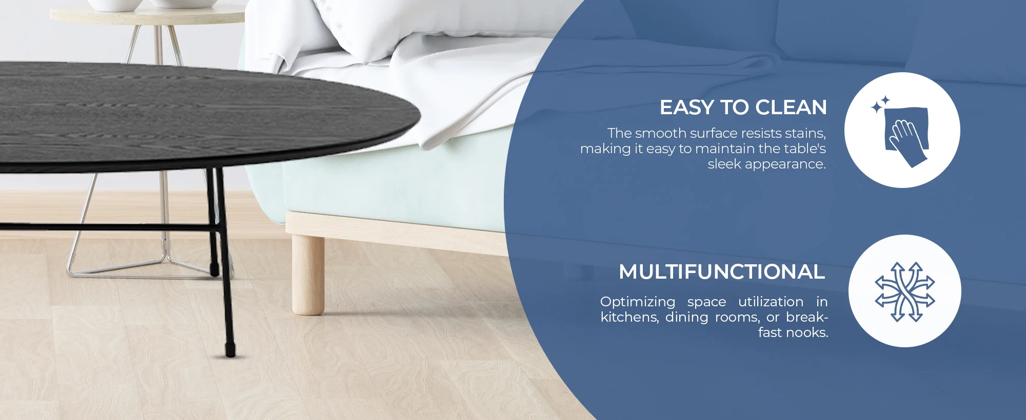 Rossmore Oval Coffee Table with Ash Veneer Top and Black Powder Coated Steel Frame in Black