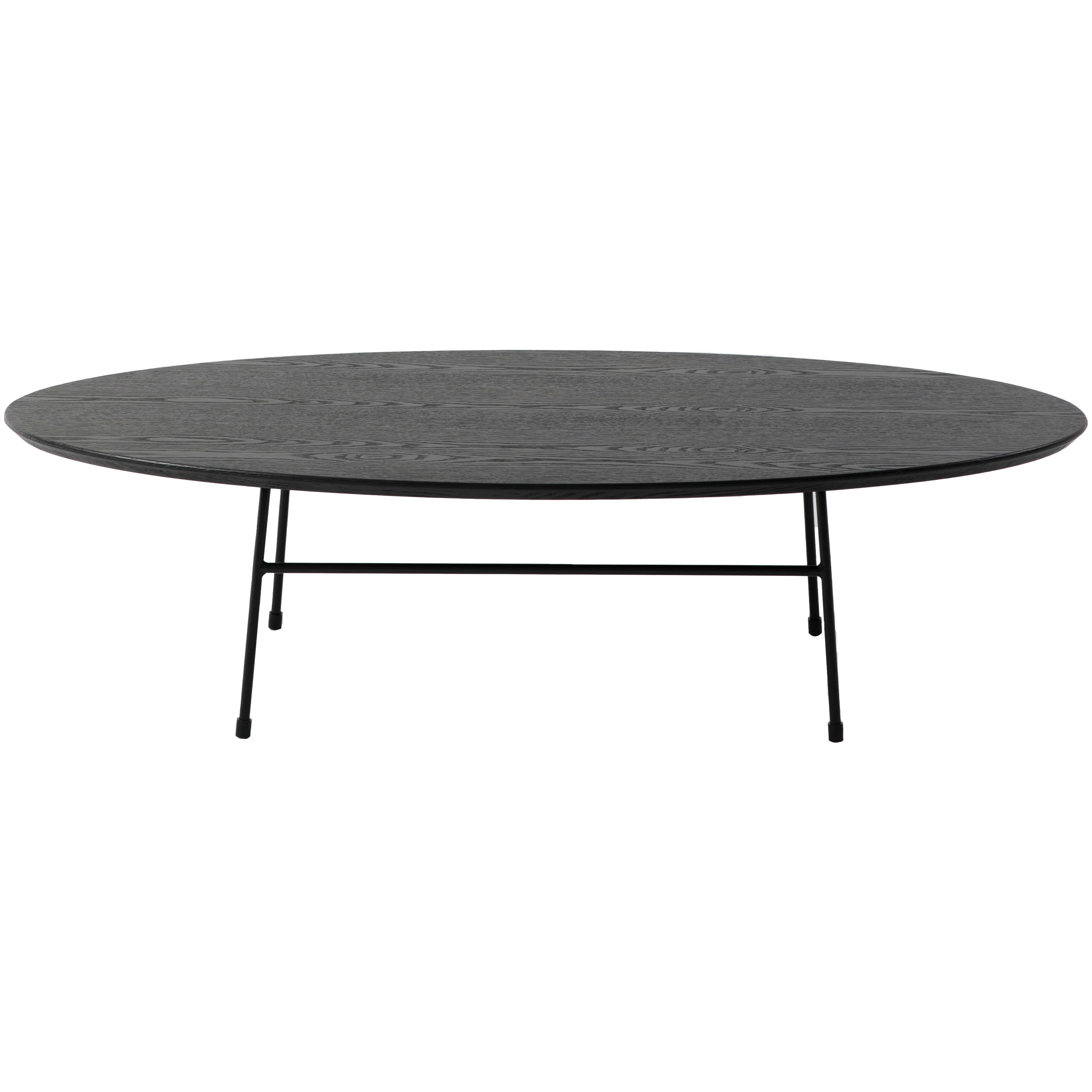 Rossmore Oval Coffee Table with Ash Veneer Top and Black Powder Coated Steel Frame in Black