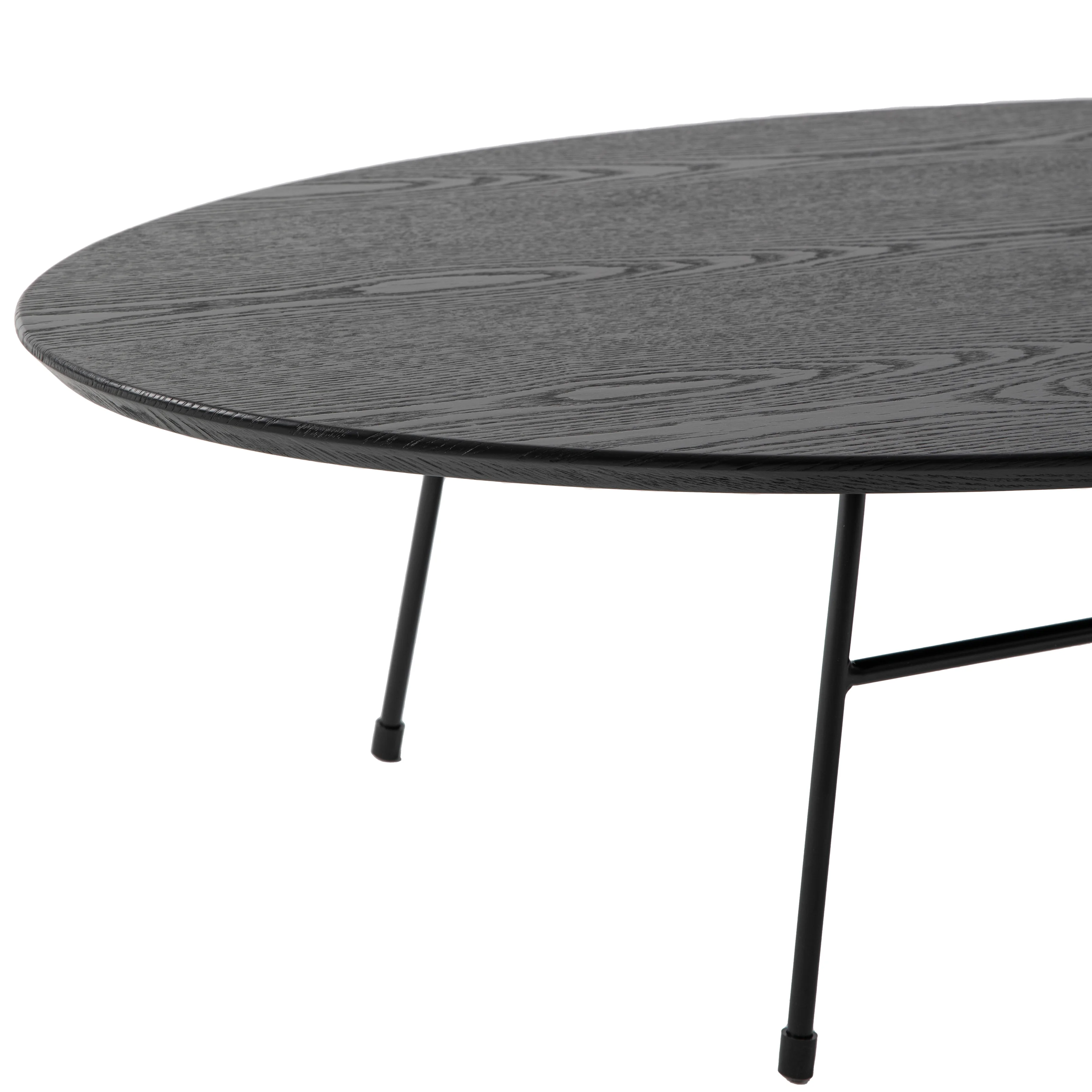 Rossmore Oval Coffee Table with Ash Veneer Top and Black Powder Coated Steel Frame in Black