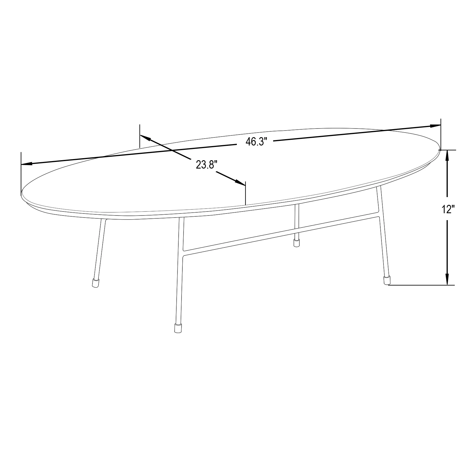 Rossmore Oval Coffee Table with Ash Veneer Top and Black Powder Coated Steel Frame in Natural Wood