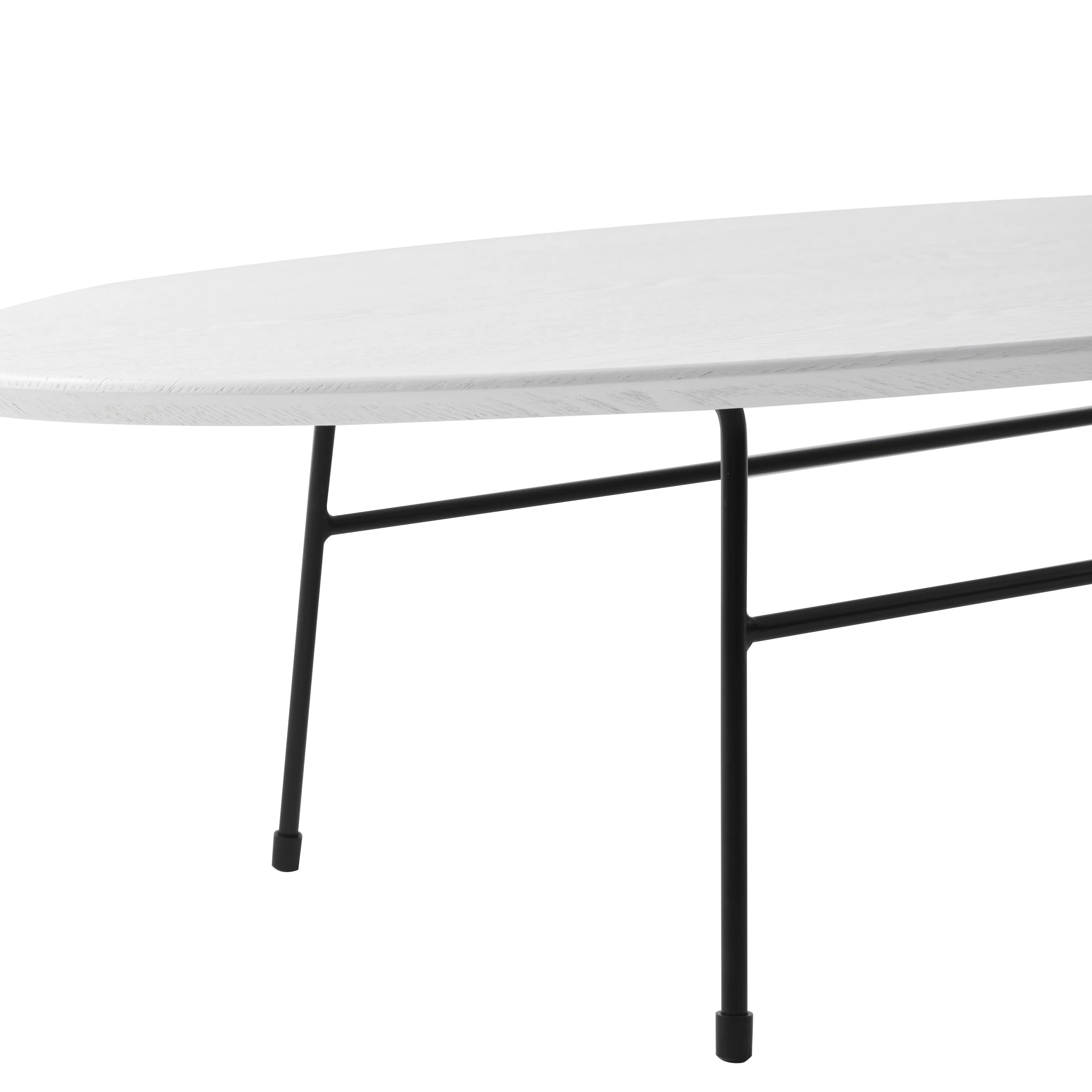 Rossmore Oval Coffee Table with Ash Veneer Top and Black Powder Coated Steel Frame in White