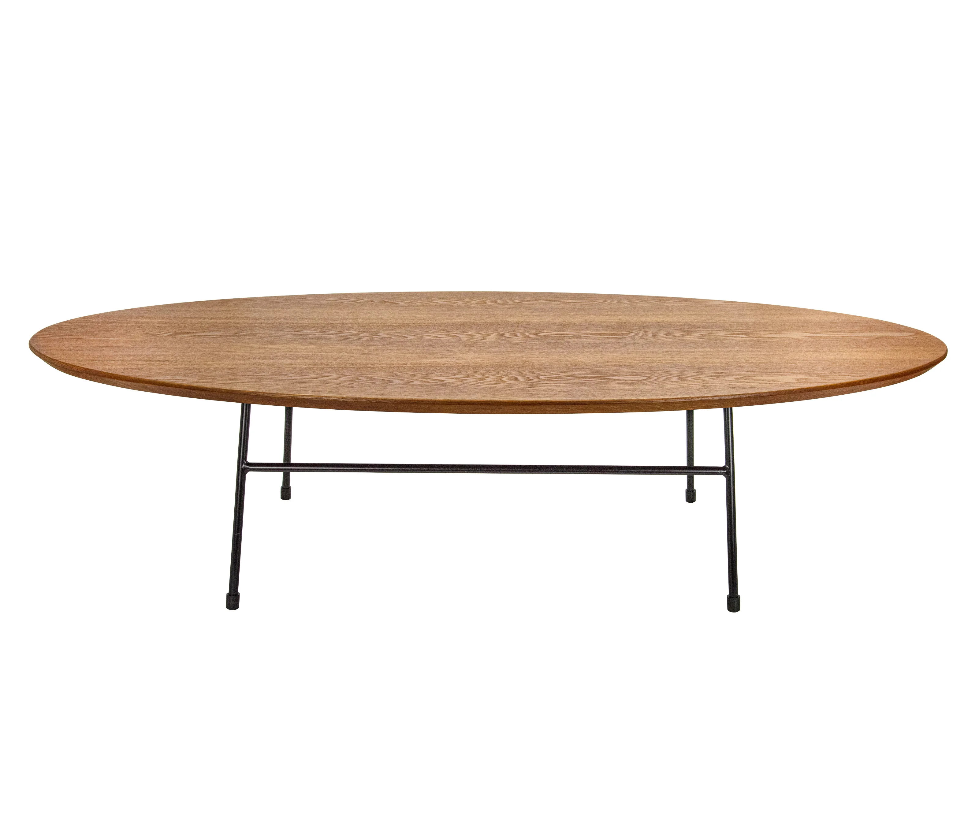 Rossmore Oval Coffee Table with Ash Veneer Top and Black Powder Coated Steel Frame in Walnut