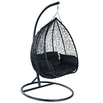 Recluse Collection Modern Outdoor Swing Chair Black Frame with Black Cushions