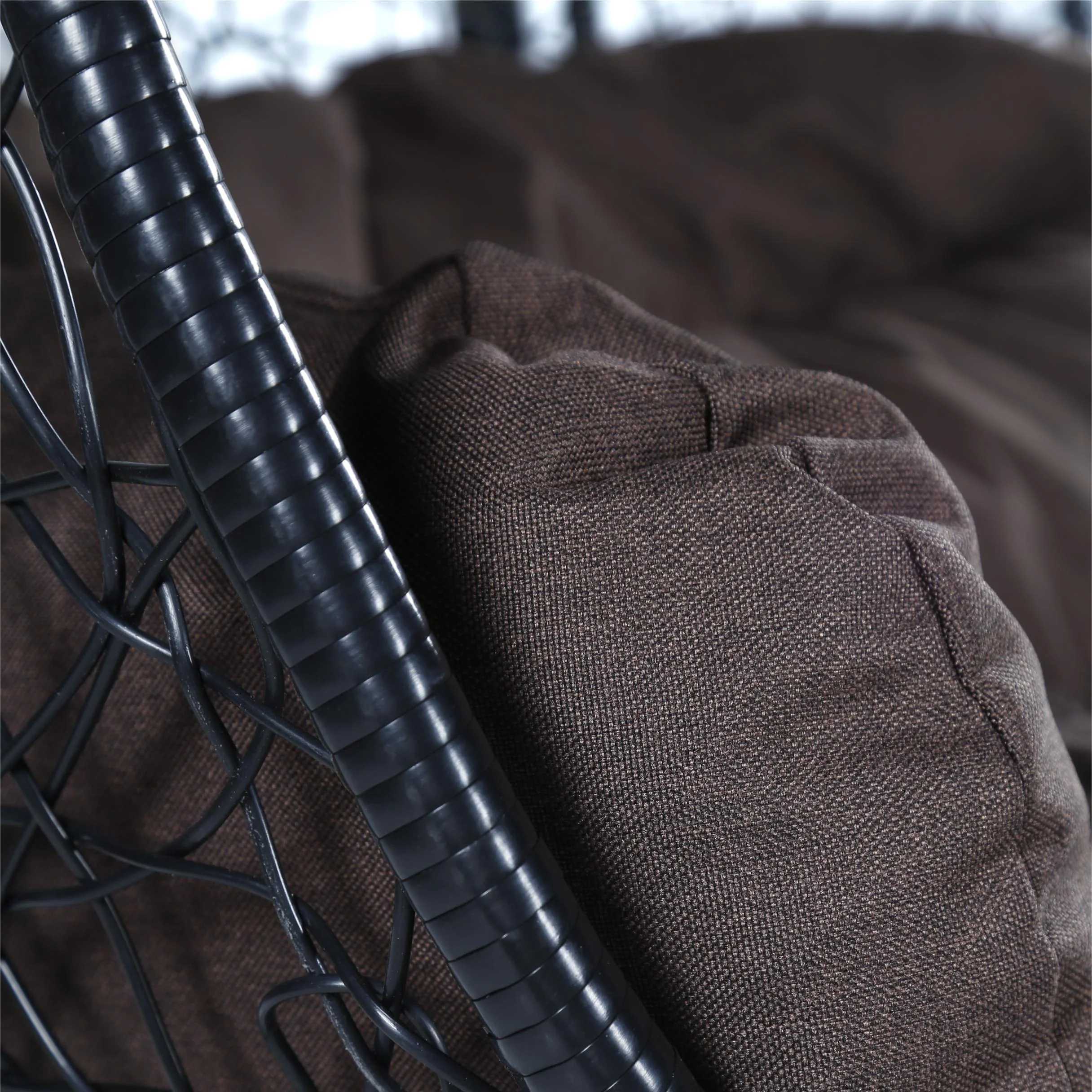 Recluse Collection Modern Outdoor Swing Chair Black Frame with Brown Cushions