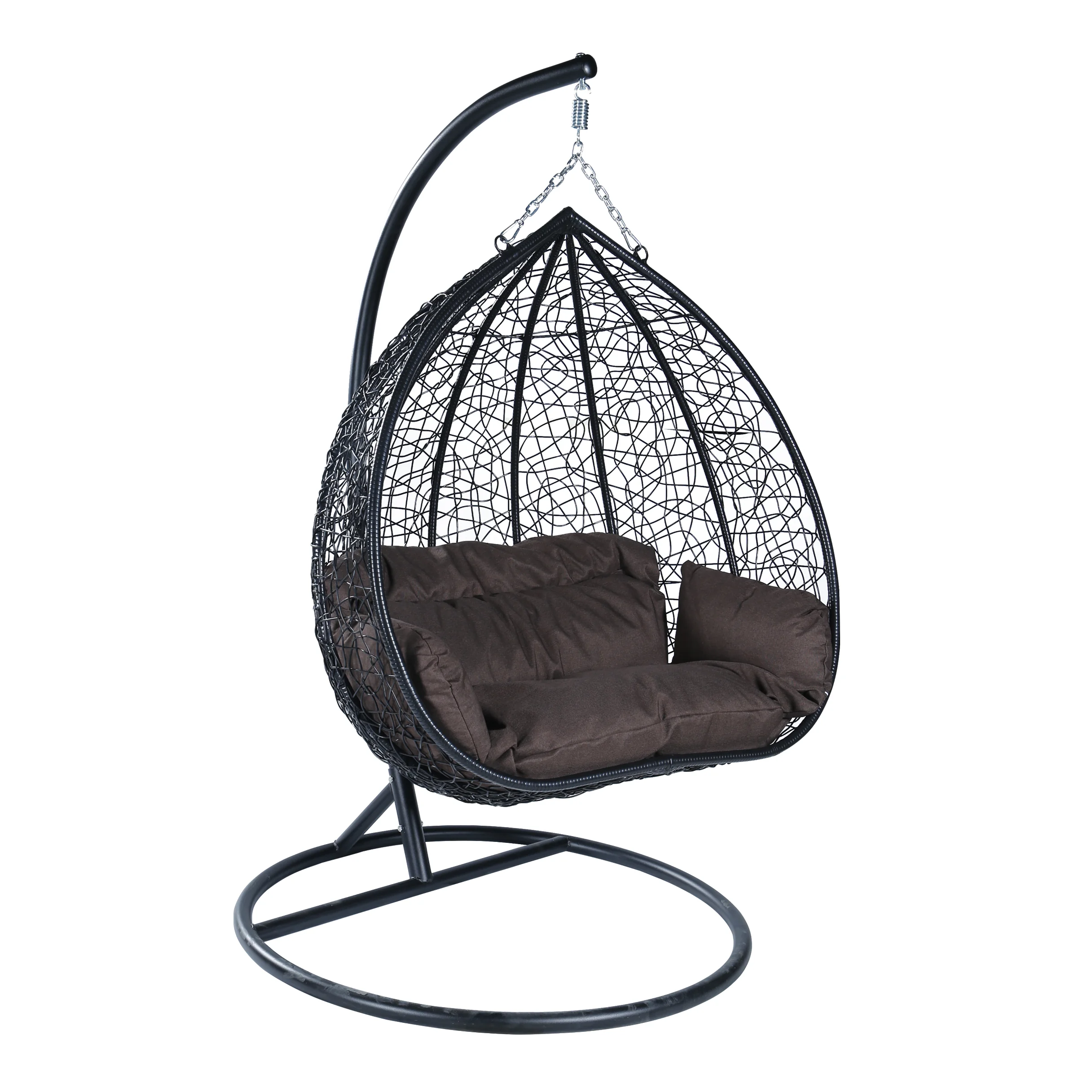 Recluse Collection Modern Outdoor Swing Chair Black Frame with Brown Cushions