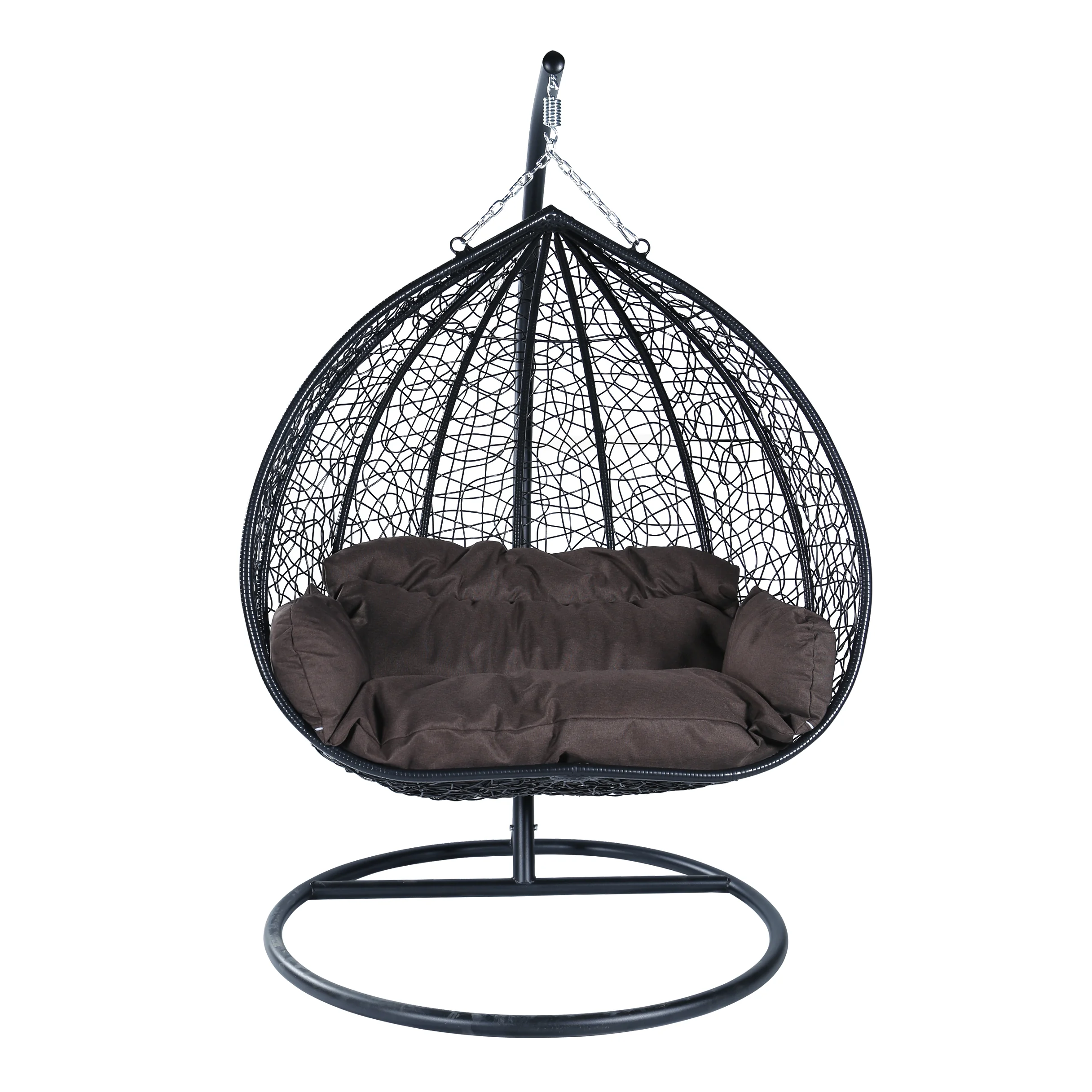 Recluse Collection Modern Outdoor Swing Chair Black Frame with Brown Cushions
