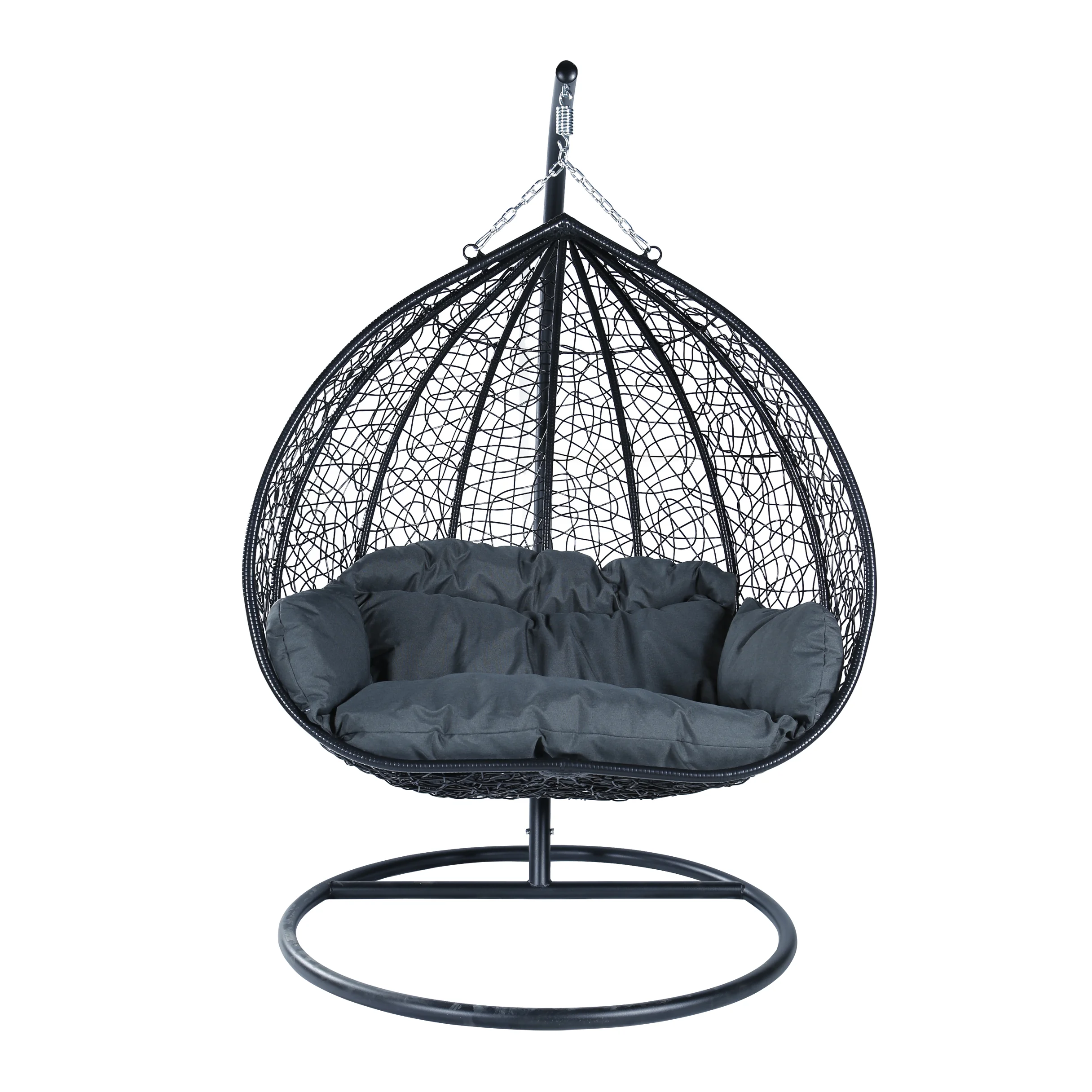 Recluse Collection Modern Outdoor Swing Chair Black Frame with Dark Grey Cushions