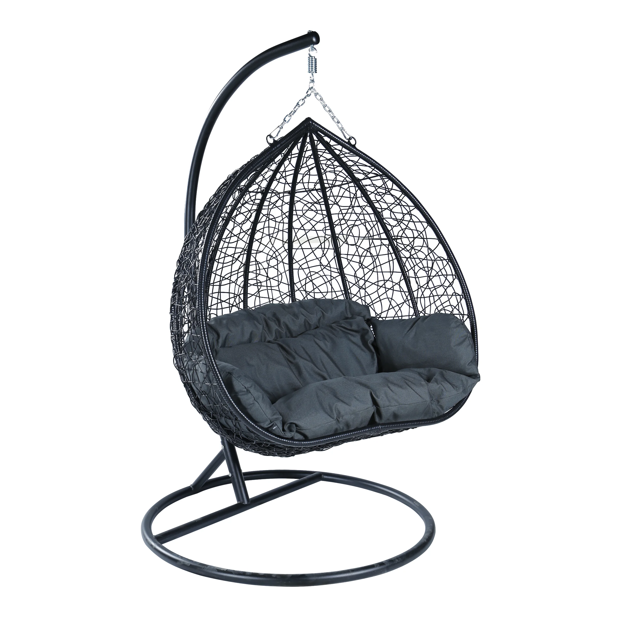Recluse Collection Modern Outdoor Swing Chair Black Frame with Dark Grey Cushions