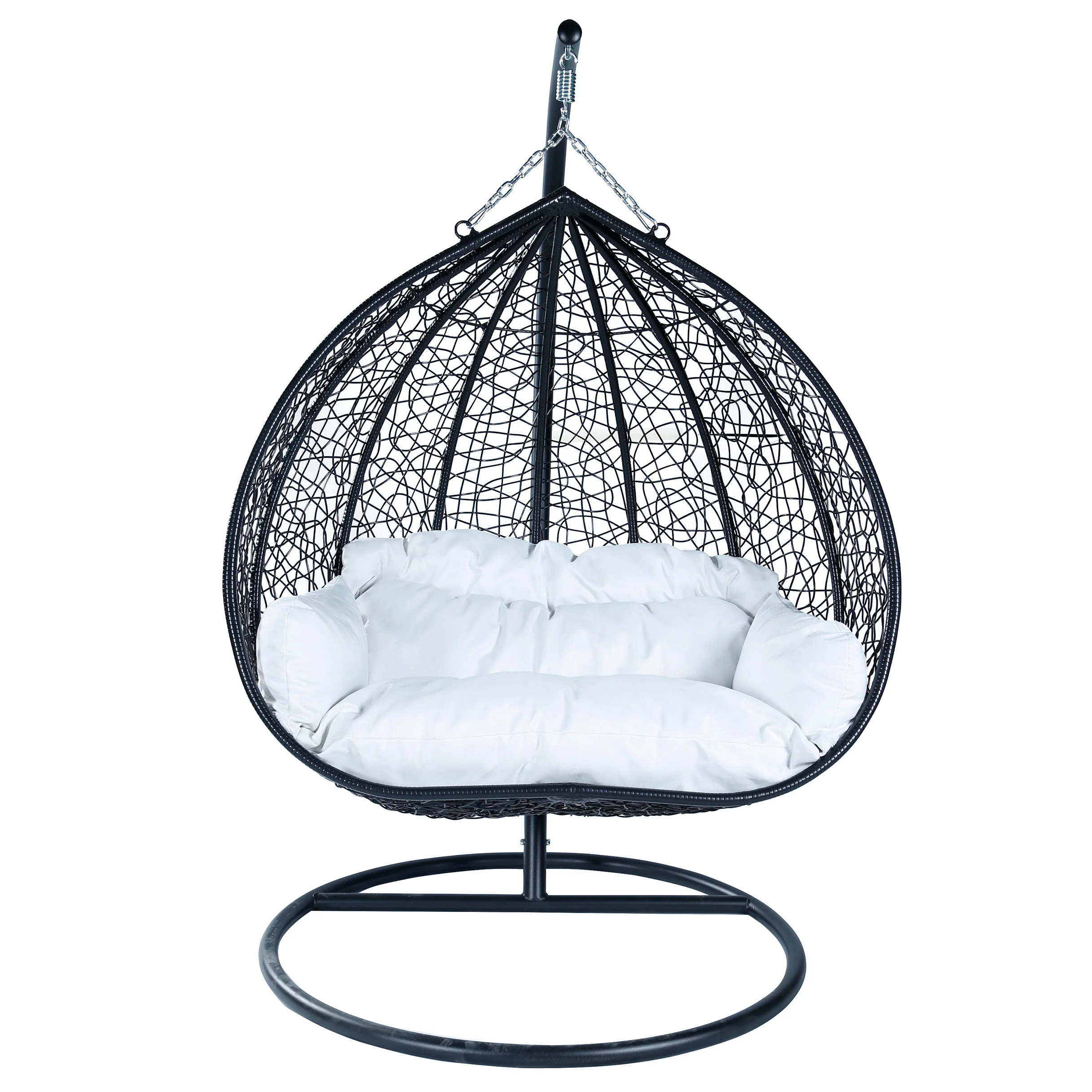 Recluse Collection Modern Outdoor Swing Chair Black Frame with White Cushions