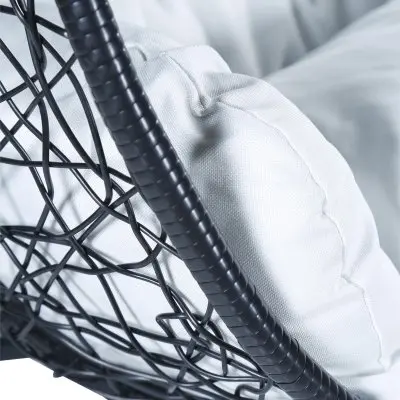 Recluse Collection Modern Outdoor Swing Chair Black Frame with White Cushions