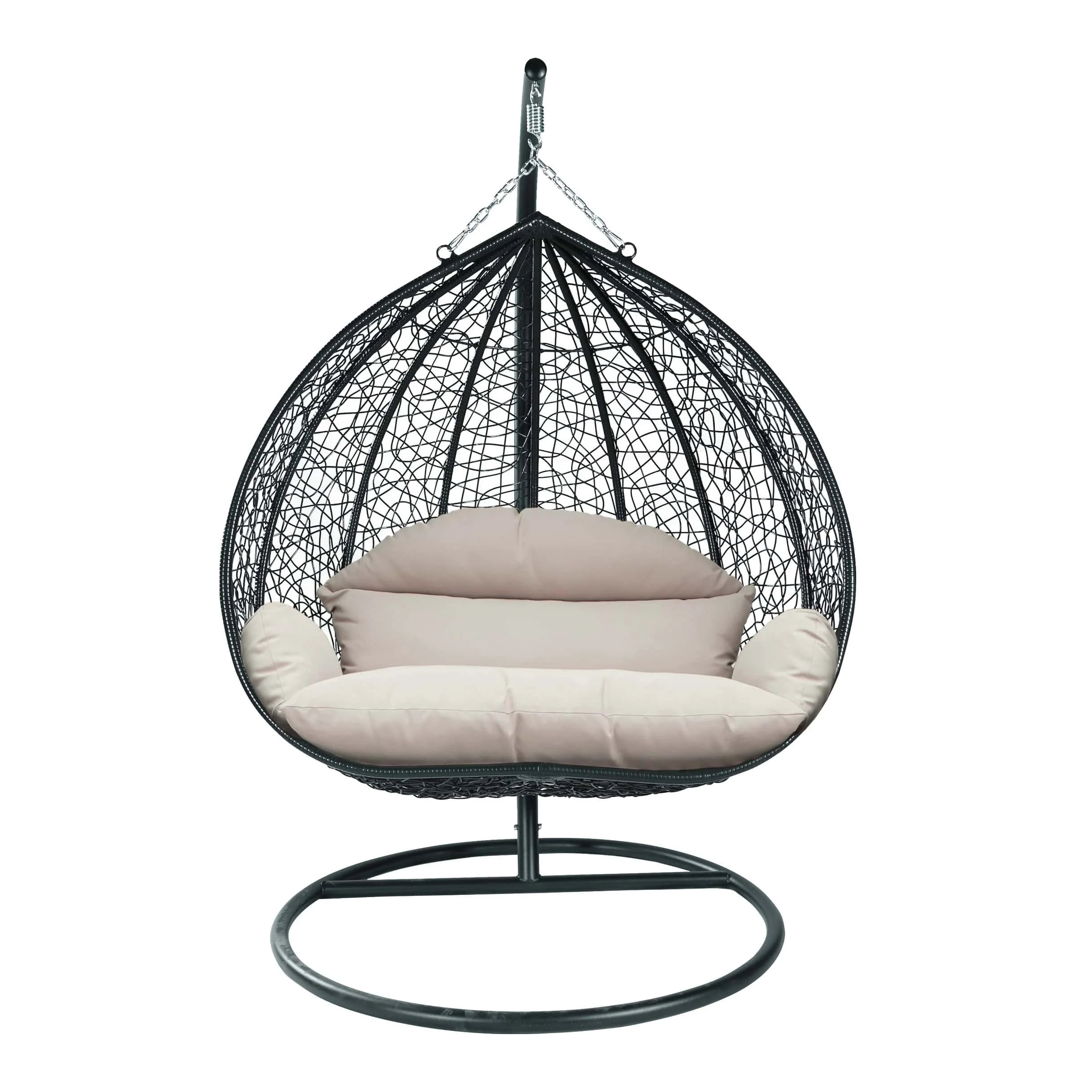 Recluse Collection Modern Outdoor Swing Chair Black Frame with ES57 Beige Cushion