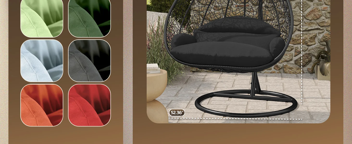 Recluse Collection Modern Outdoor Swing Chair Black Frame with ES57 Black Cushion