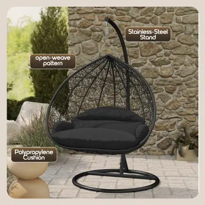 Recluse Collection Modern Outdoor Swing Chair Black Frame with ES57 Black Cushion