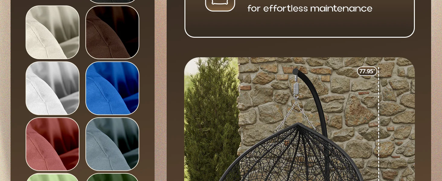 Recluse Collection Modern Outdoor Swing Chair Black Frame with ES57 Brown Cushion