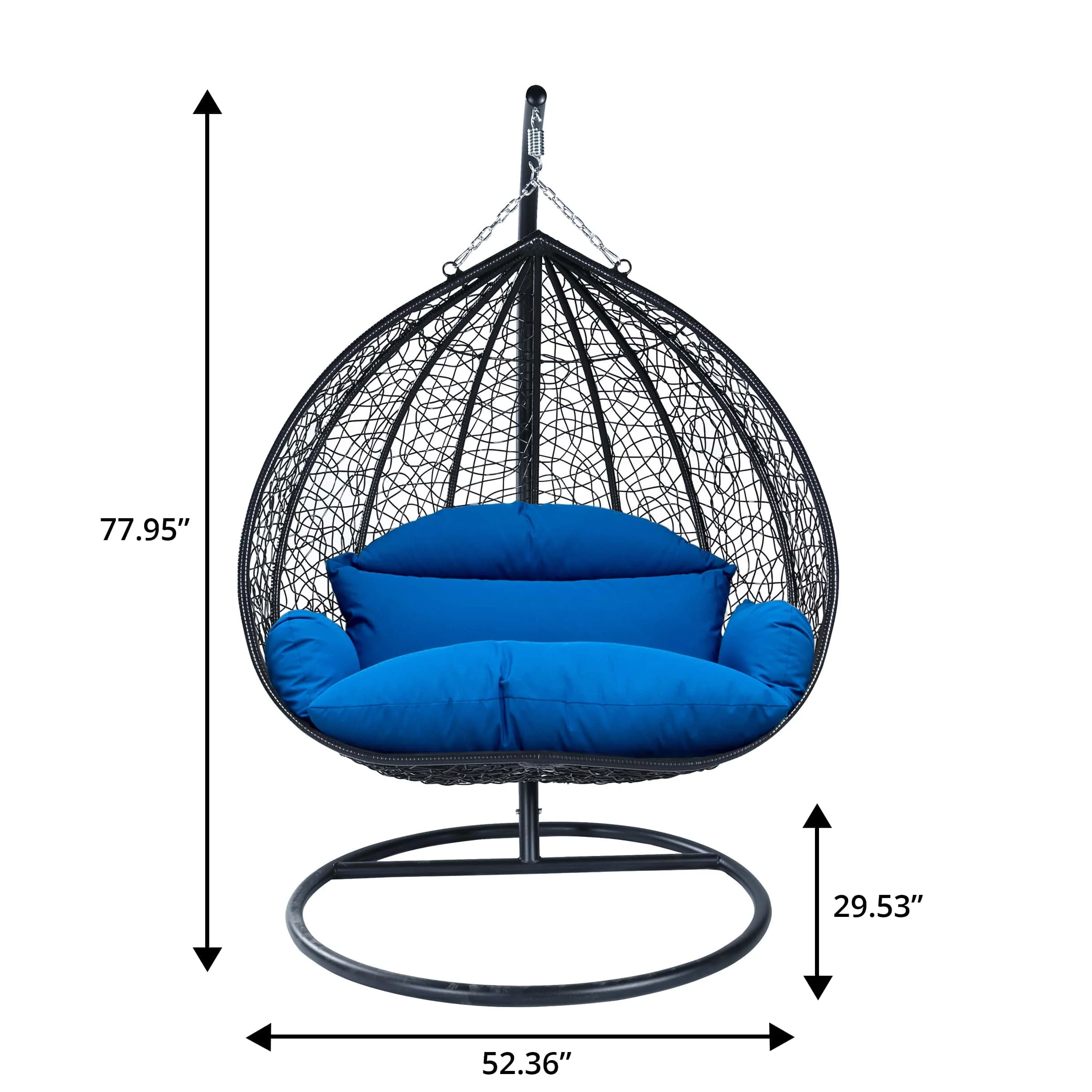Recluse Collection Modern Outdoor Swing Chair Black Frame with ES57 Blue Cushion