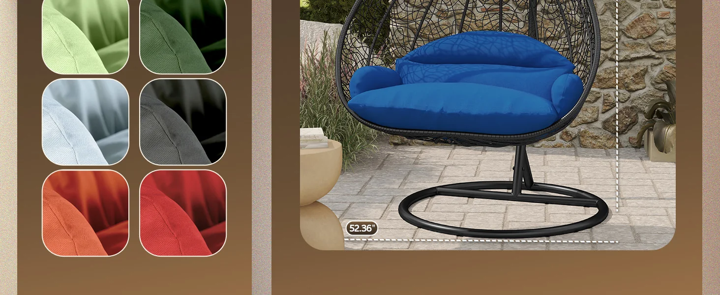 Recluse Collection Modern Outdoor Swing Chair Black Frame with ES57 Blue Cushion