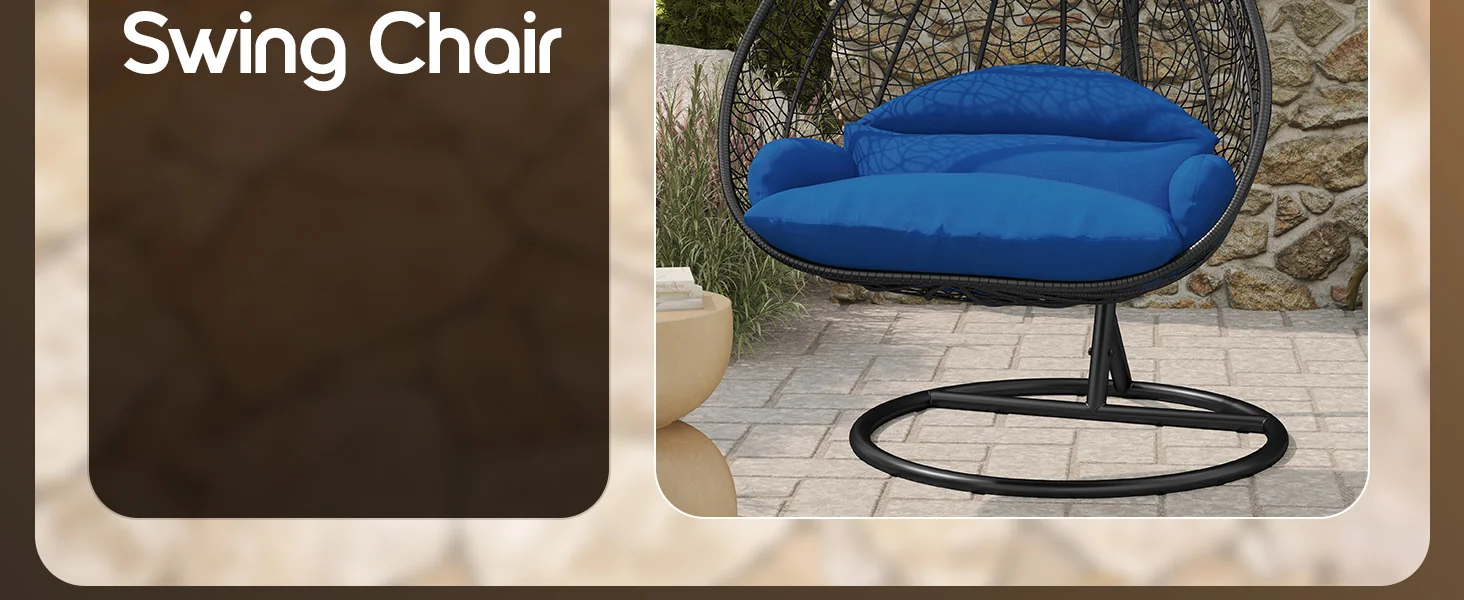 Recluse Collection Modern Outdoor Swing Chair Black Frame with ES57 Blue Cushion