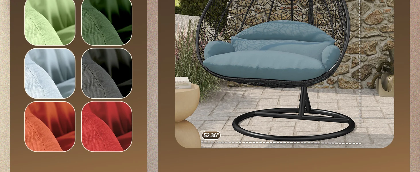 Recluse Collection Modern Outdoor Swing Chair Black Frame with ES57 Charcoal Blue Cushion