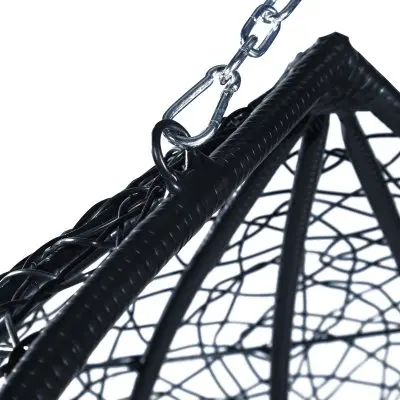 Recluse Collection Modern Outdoor Swing Chair Black Frame with ES57 Charcoal Blue Cushion