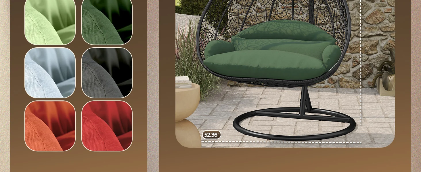 Recluse Collection Modern Outdoor Swing Chair Black Frame with ES57 Dark Green Cushion