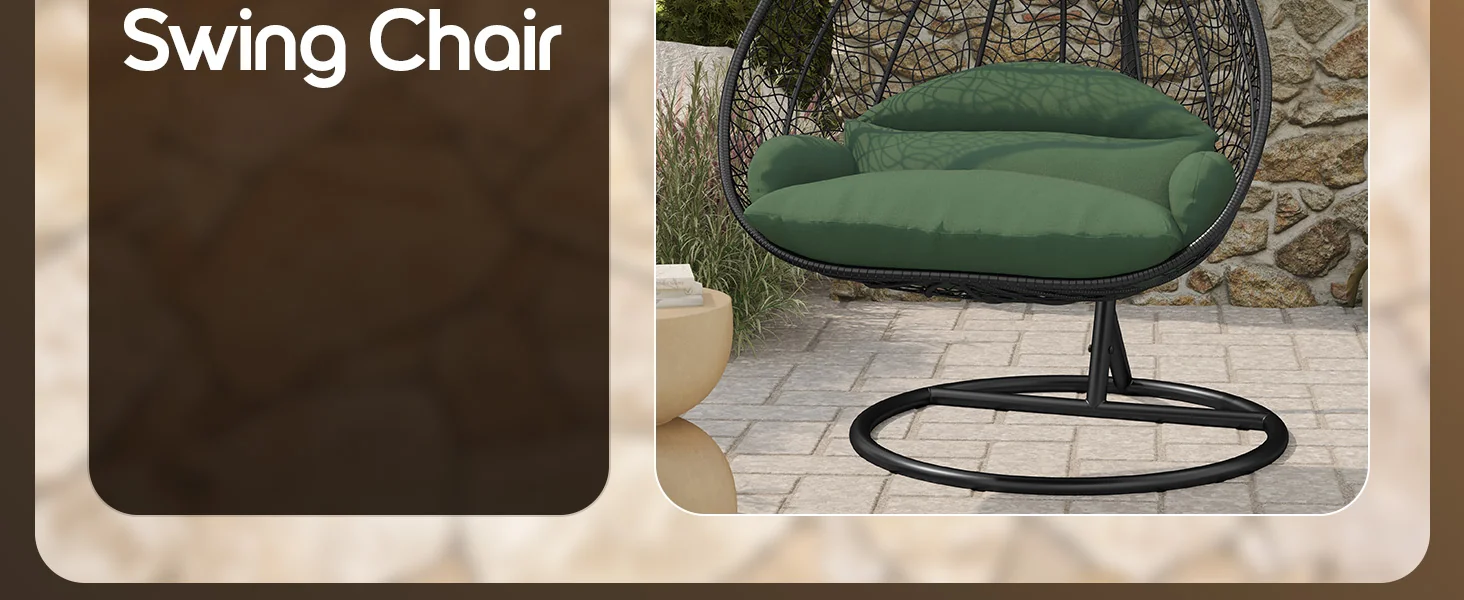 Recluse Collection Modern Outdoor Swing Chair Black Frame with ES57 Dark Green Cushion