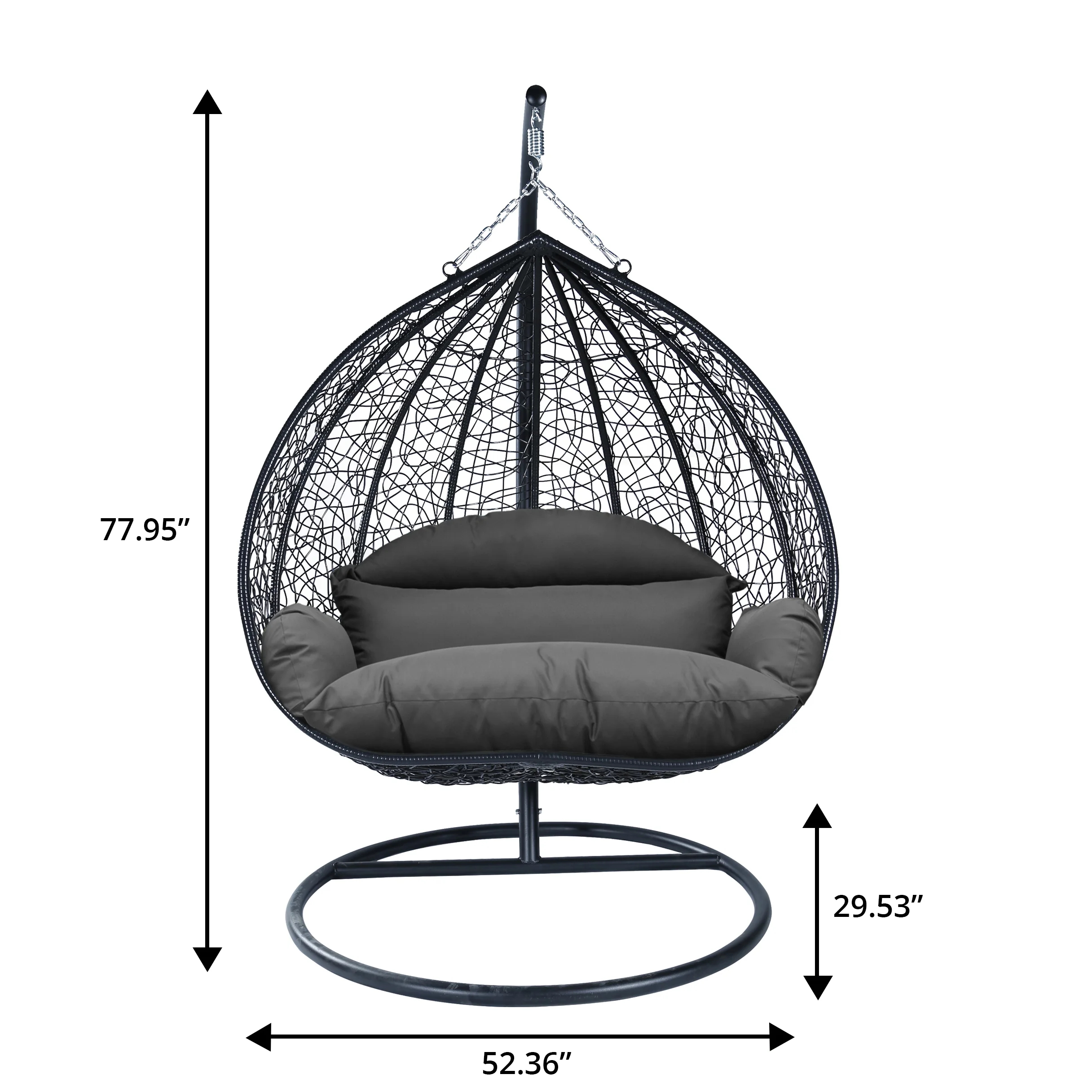 Recluse Collection Modern Outdoor Swing Chair Black Frame with ES57 Dark Grey Cushion