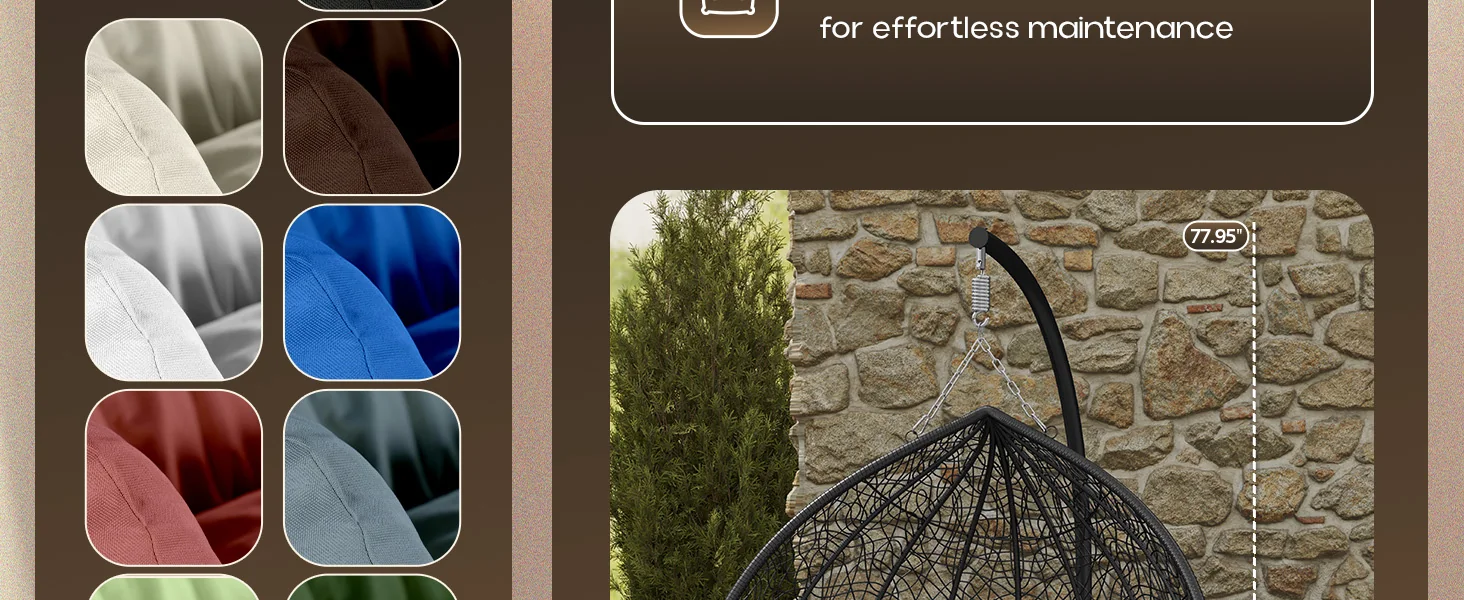 Recluse Collection Modern Outdoor Swing Chair Black Frame with ES57 Dark Grey Cushion