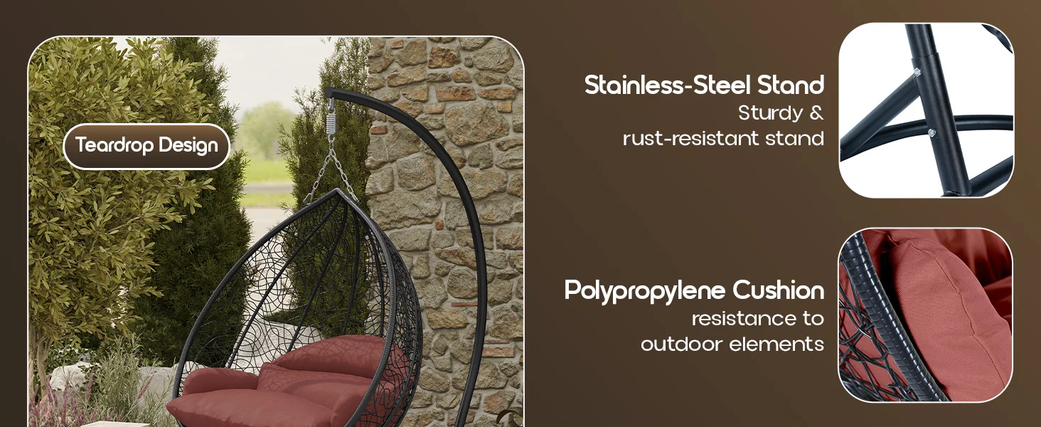 Recluse Collection Modern Outdoor Swing Chair Black Frame with ES57 Dark Orange Cushion