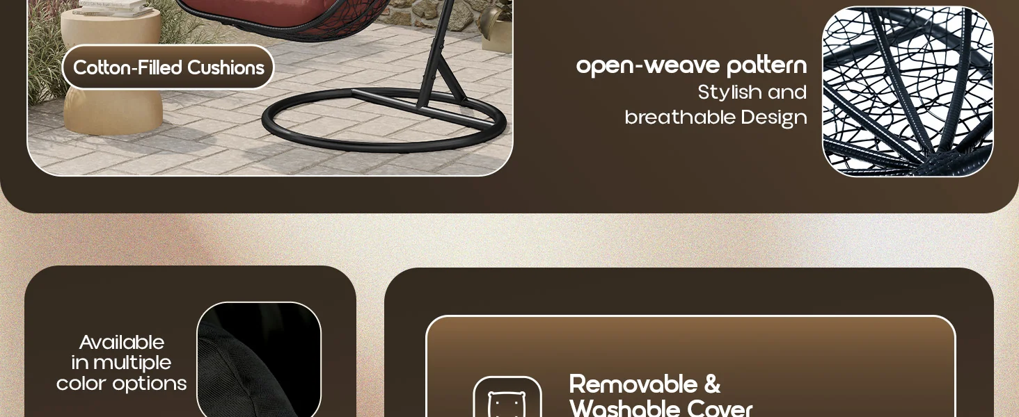 Recluse Collection Modern Outdoor Swing Chair Black Frame with ES57 Dark Orange Cushion