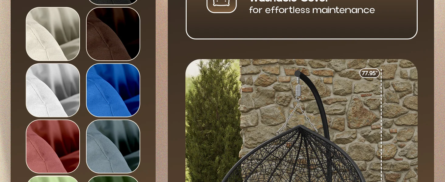 Recluse Collection Modern Outdoor Swing Chair Black Frame with ES57 Dark Orange Cushion