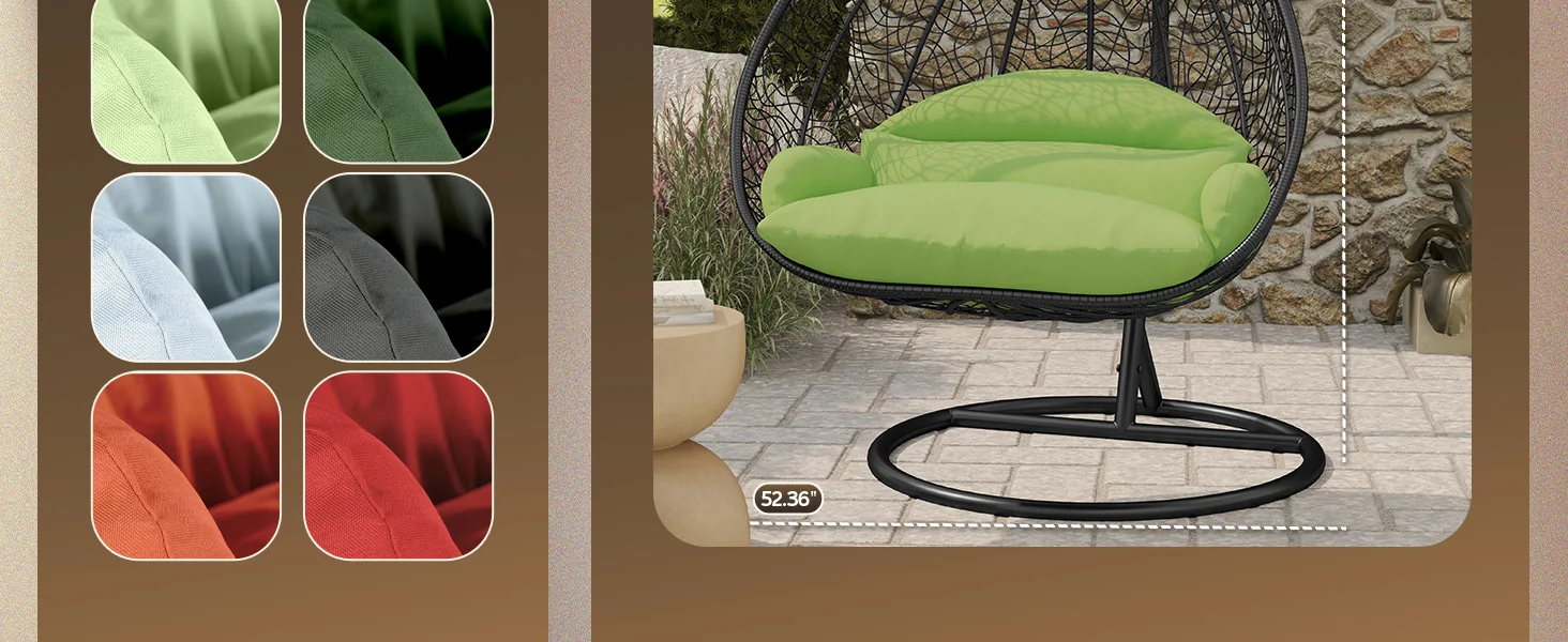 Recluse Collection Modern Outdoor Swing Chair Black Frame with ES57 Light Green Cushion