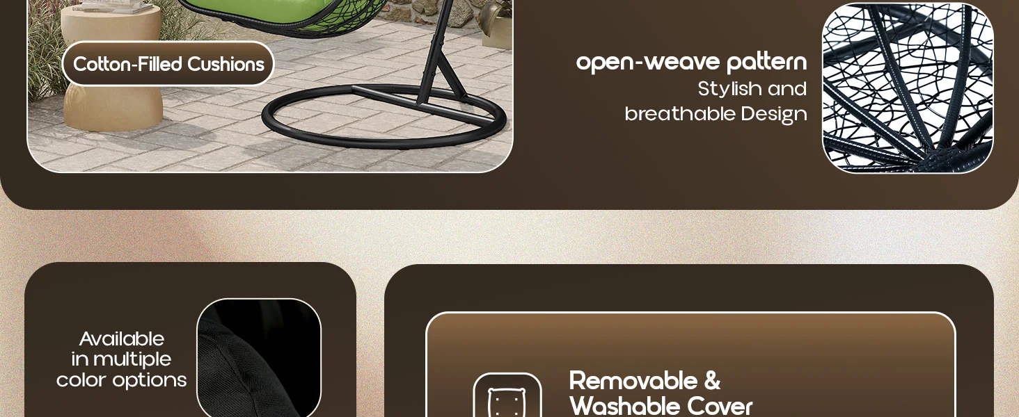 Recluse Collection Modern Outdoor Swing Chair Black Frame with ES57 Light Green Cushion